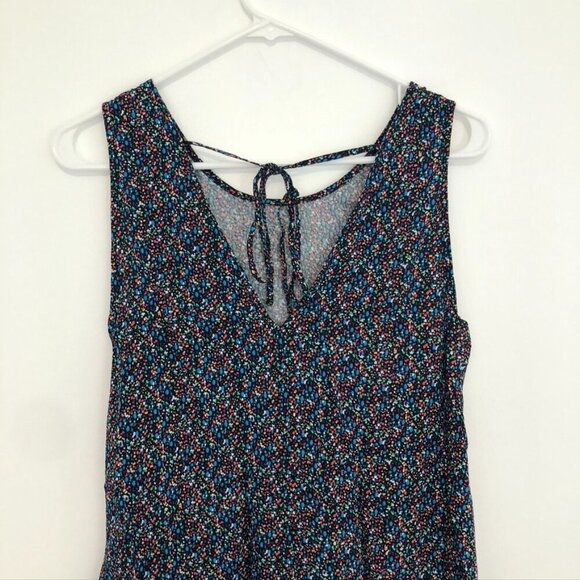 GAP Sleeveless Tie Back Swing Tank Dress Black Rainbow Blue Red Rayon Mini XS - Picture 10 of 11